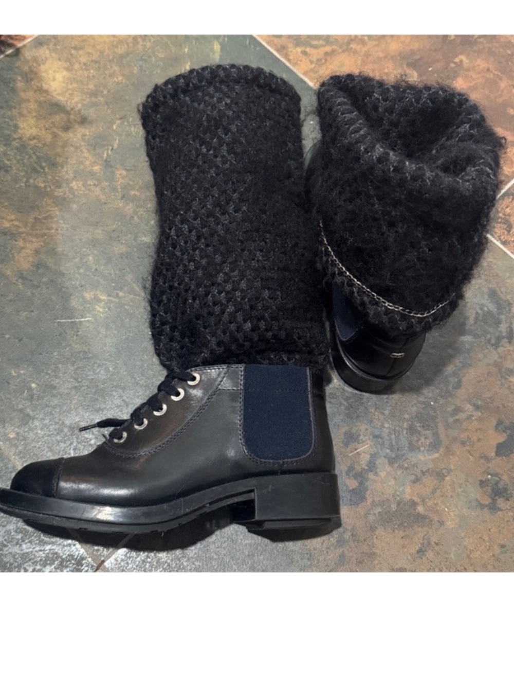 $1450 CHANEL Black Knit Shaft Lace-Up Mid-Calf Boots size 36.5 - US 6-6.5 EUC - Picture 8 of 15